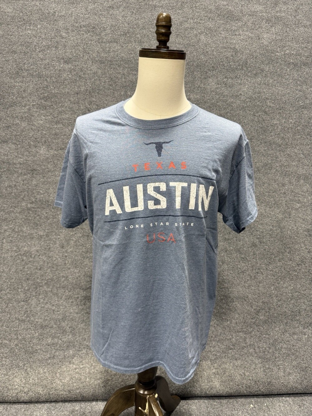 Austin Texas Lone Star State USA Longhorn Graphic T-Shirt Blue Men’s Large